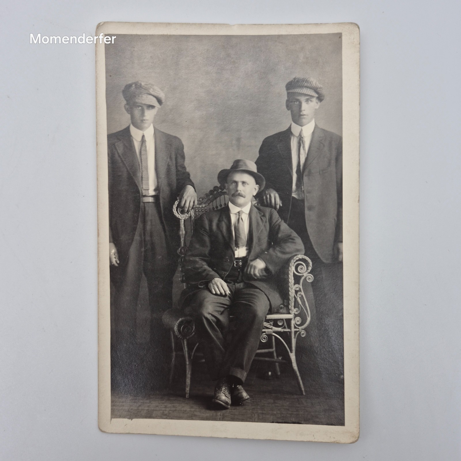 1910s RPPC Three Men Newsboy Caps Studio Portrait Story Photo Fort William ON