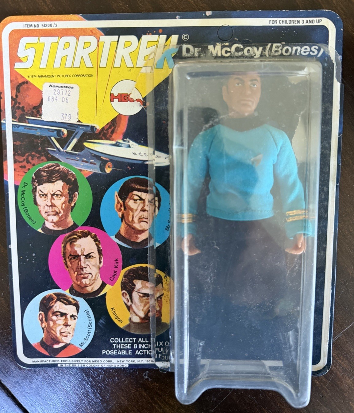 Vintage Mego Star Trek Dr. McCoy Bones 8” Figure Original Card Bubble 1974