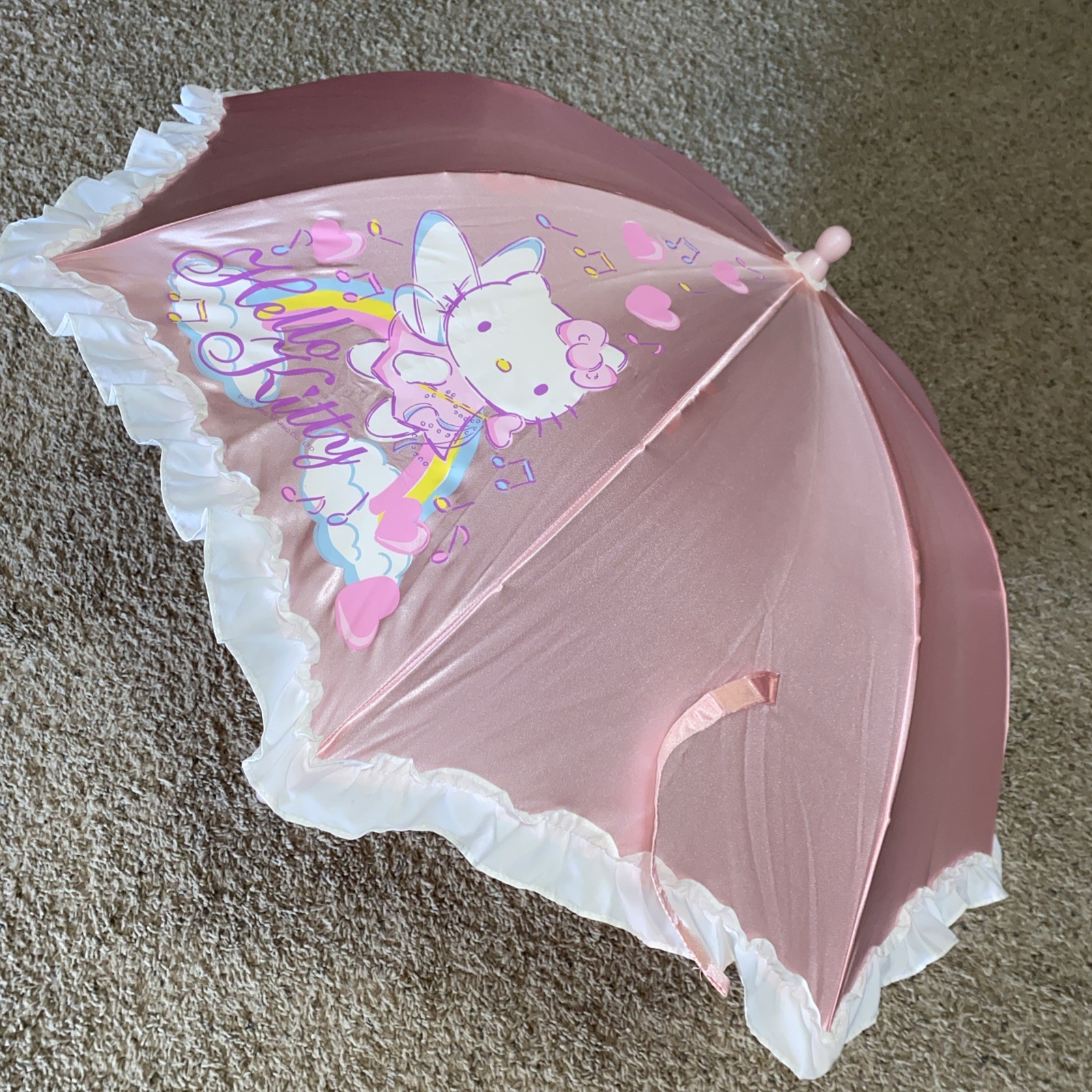 NEW 2003 Sanrio Fairy Hello Kitty Kids Long Ruffle Umbrella Pink White