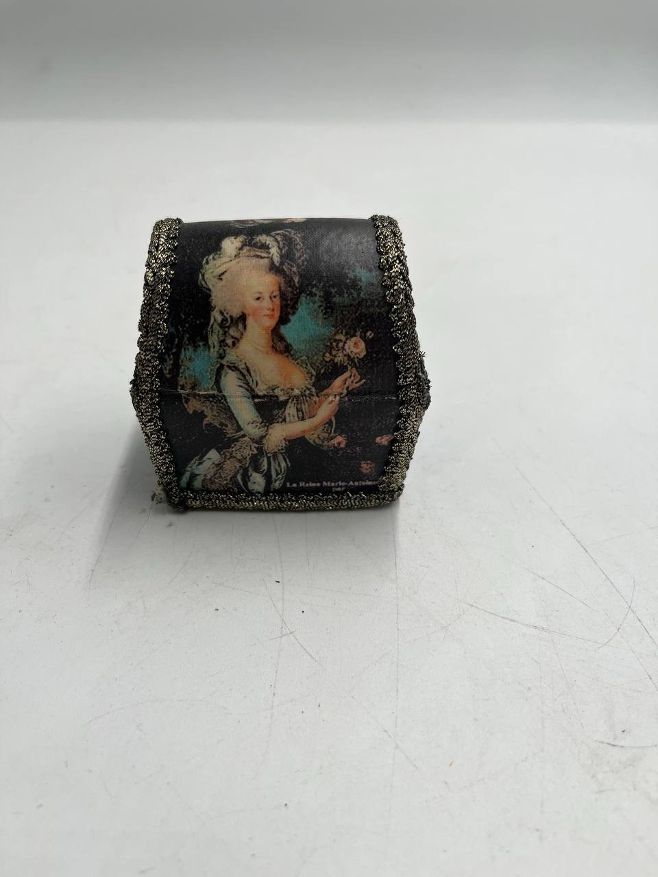 Vintage Marie Antoinette Trinket Box Fabric Jewelry Casket Rococo Style Small