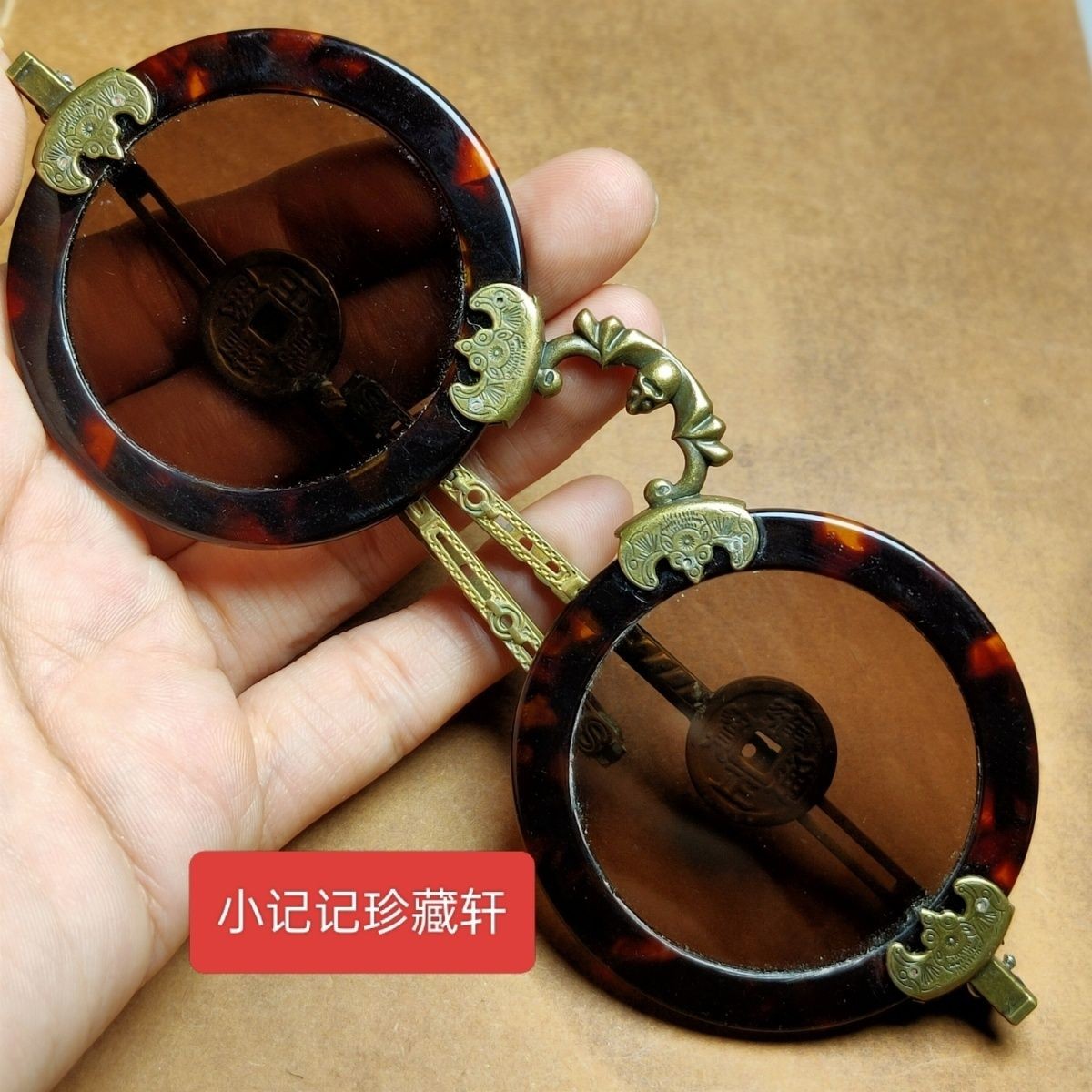 Vintage Antique Style Crystal Sunglasses Tortoiseshell Frame Bronze