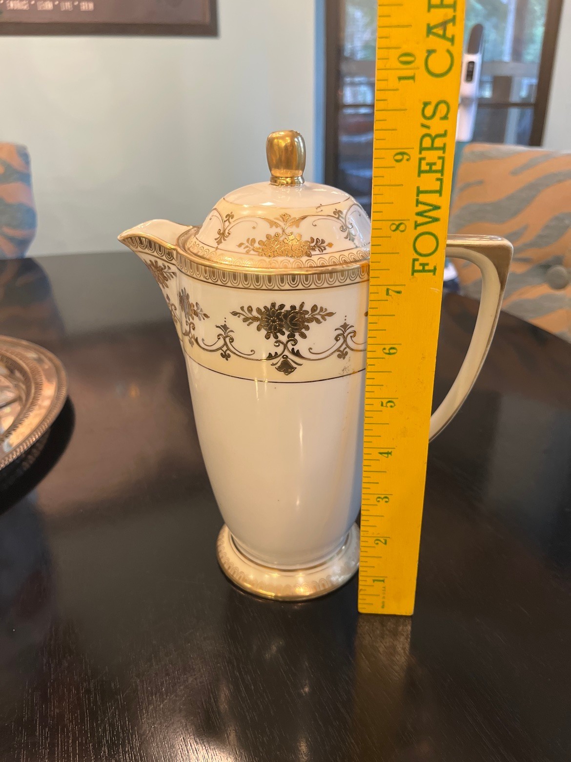Antique Nippon Hand Painted Chocolate Pot w/Lid Gold Floral 10in c.1911-1921