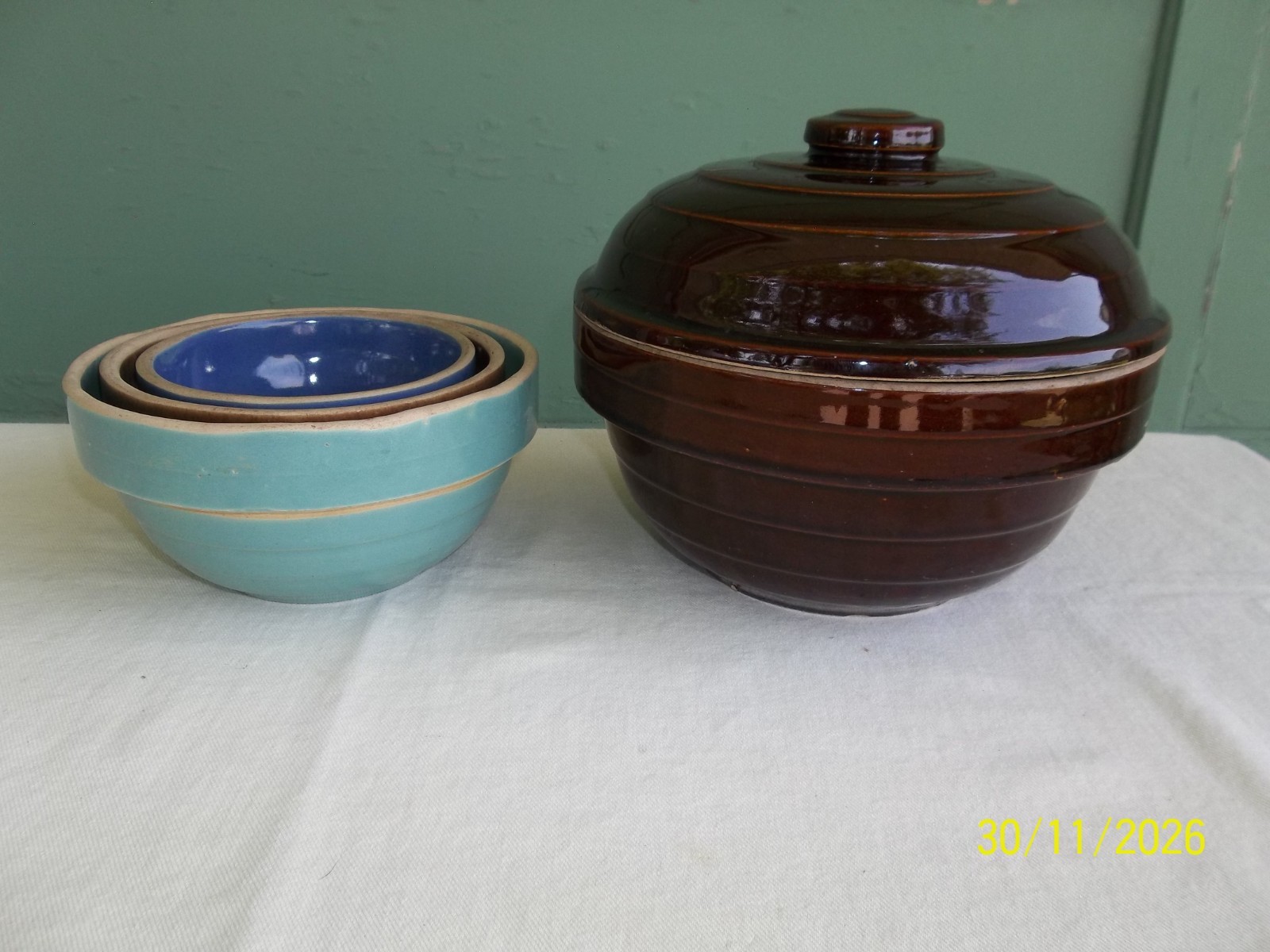 5 Pcs. Vintage McCoy Farmhouse Stoneware Pottery Ribbed Mixing Bowls USA