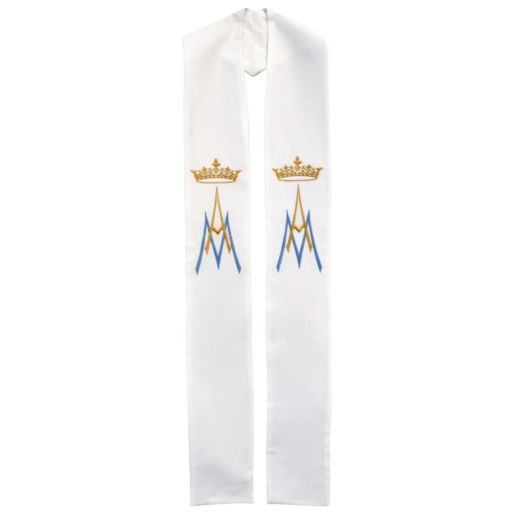 Ave Maria with Crown Overlay or Deacon Stole - Overlay Stole / White