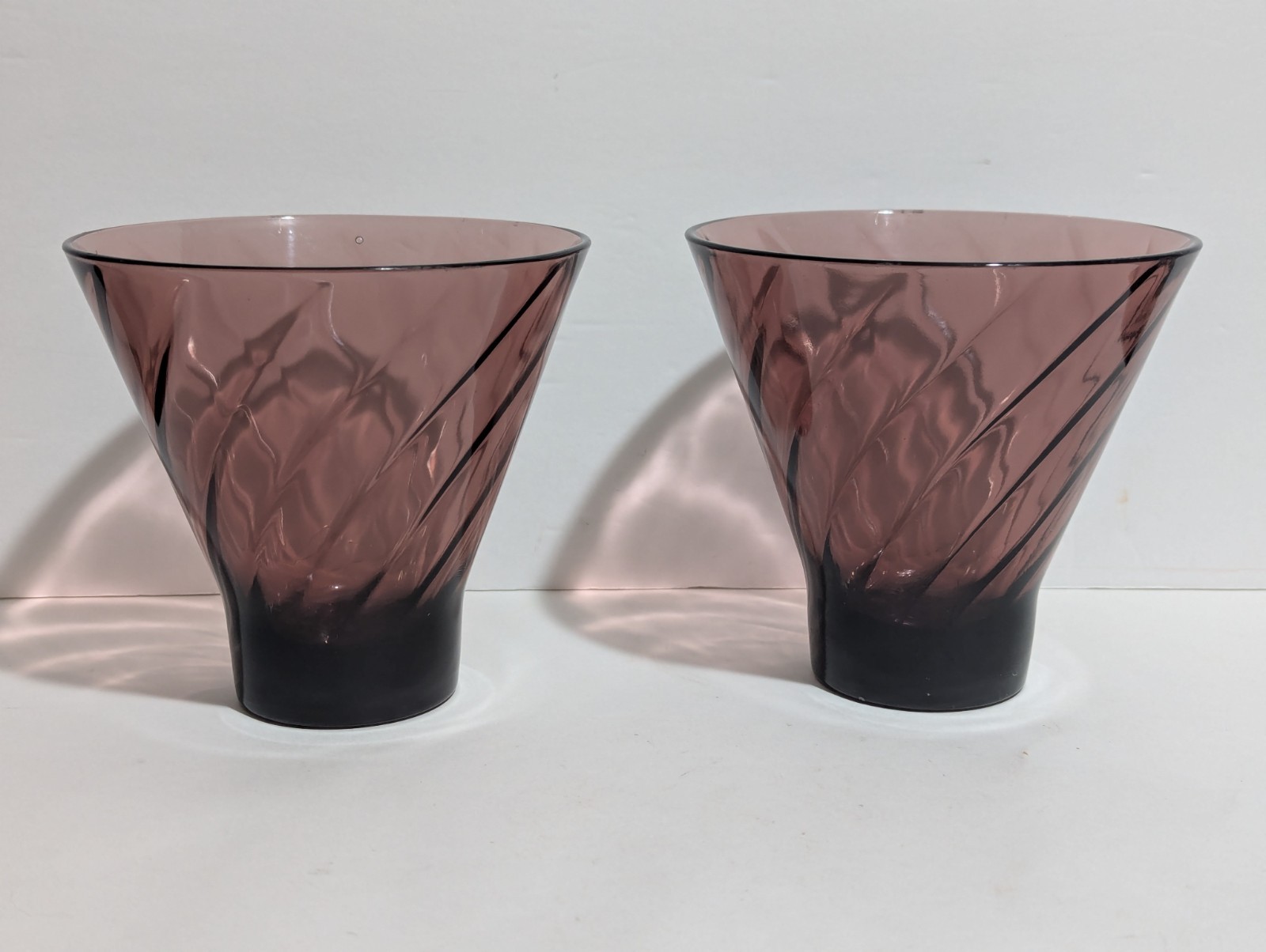 2 - Hazel Atlas Moroccan Amethyst Purple Depression Art Glass Swirl Candy Bowls 