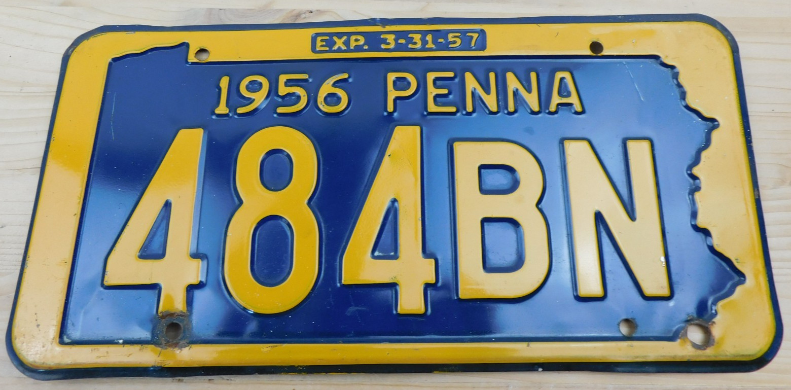 Vintage Original 1956 Penna (Pennsylvania) License Plate Tag # 484BN