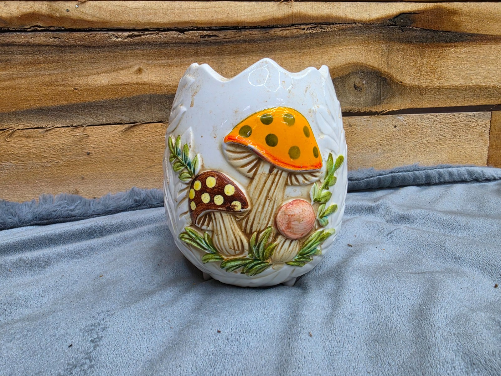 1976 Merry Mushroom footed Planter/ Vase Sears And Roebuck Vintage Hippy Whimsy