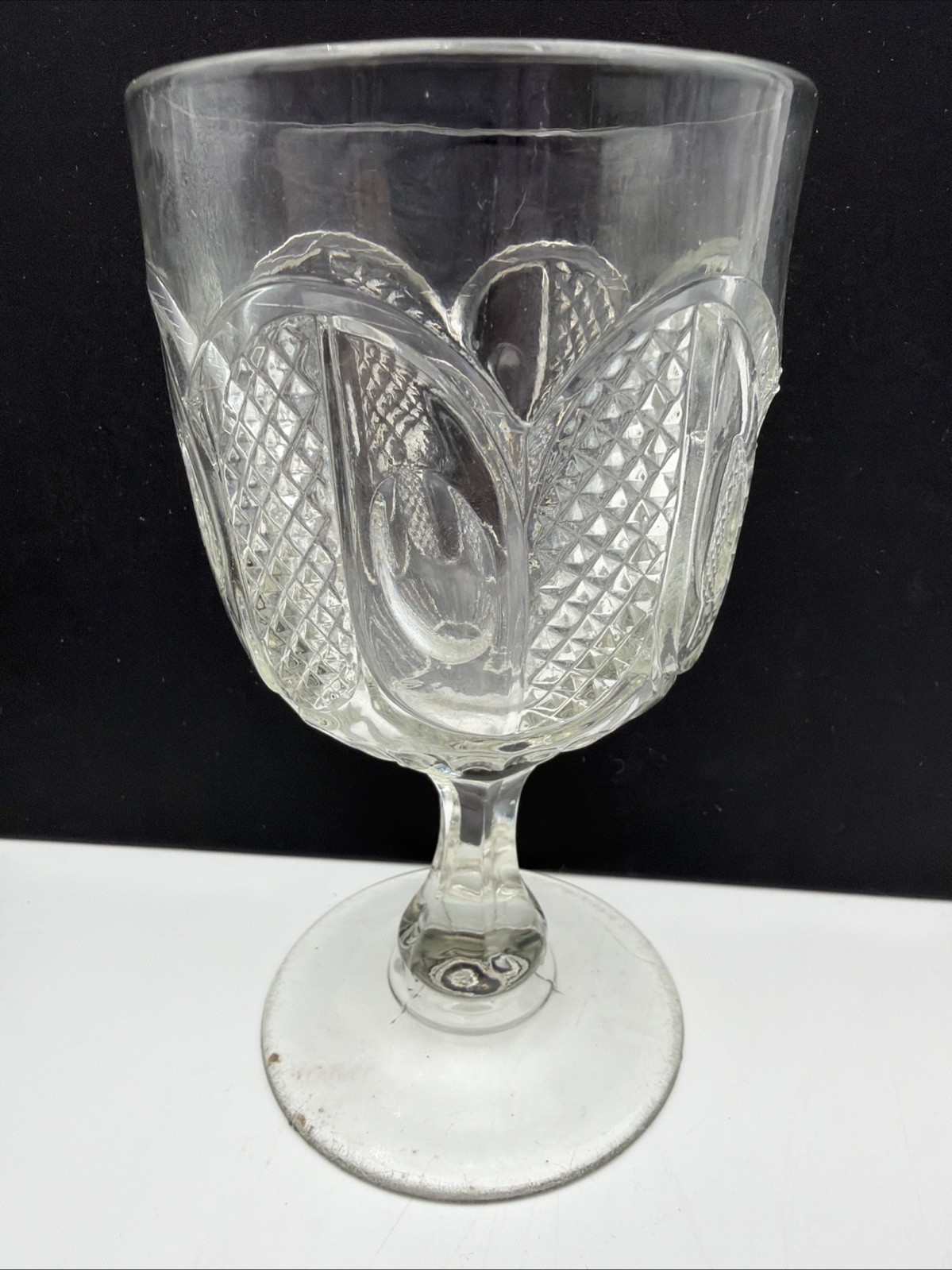 Antique Buckle Pattern Goblet Bakewell Pears Flint Glass c1870 EAPG Beautiful