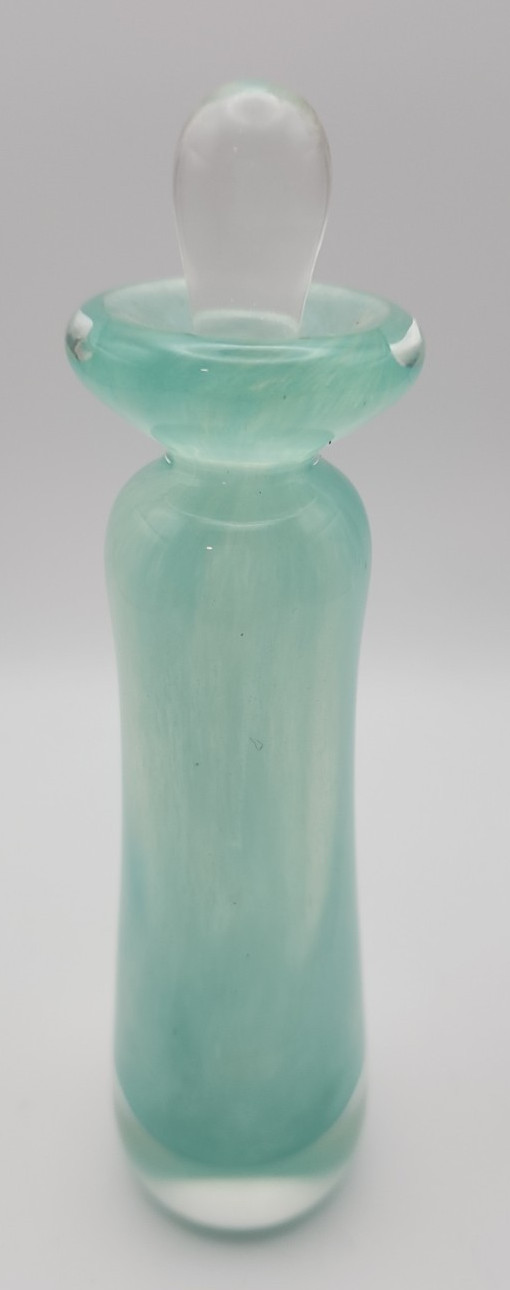 VTG Mid-Century Aqua Murano Art Glass Perfume Bottle Elongated Dauber Stopper