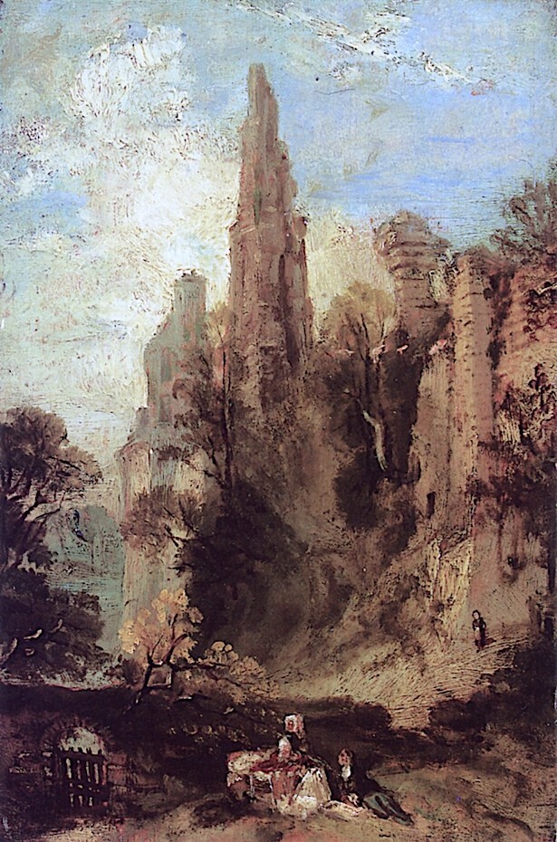 Oil painting Landscape-with-Figures-and-Ruins-of-a-Castle-Carl-Blechen