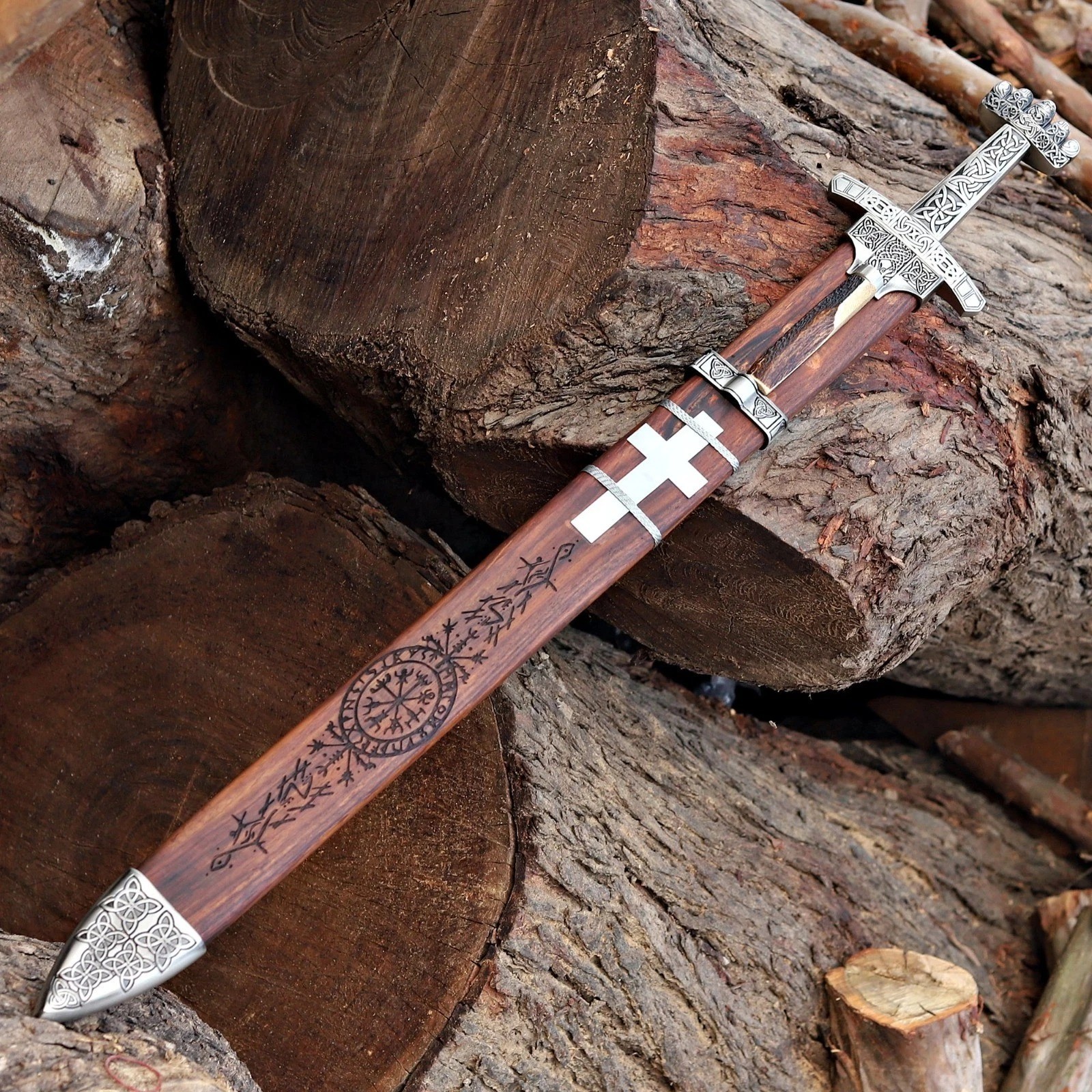 Handmade Damascus Steel Northman Viking Sword W/Scabbard Long Roman Sword