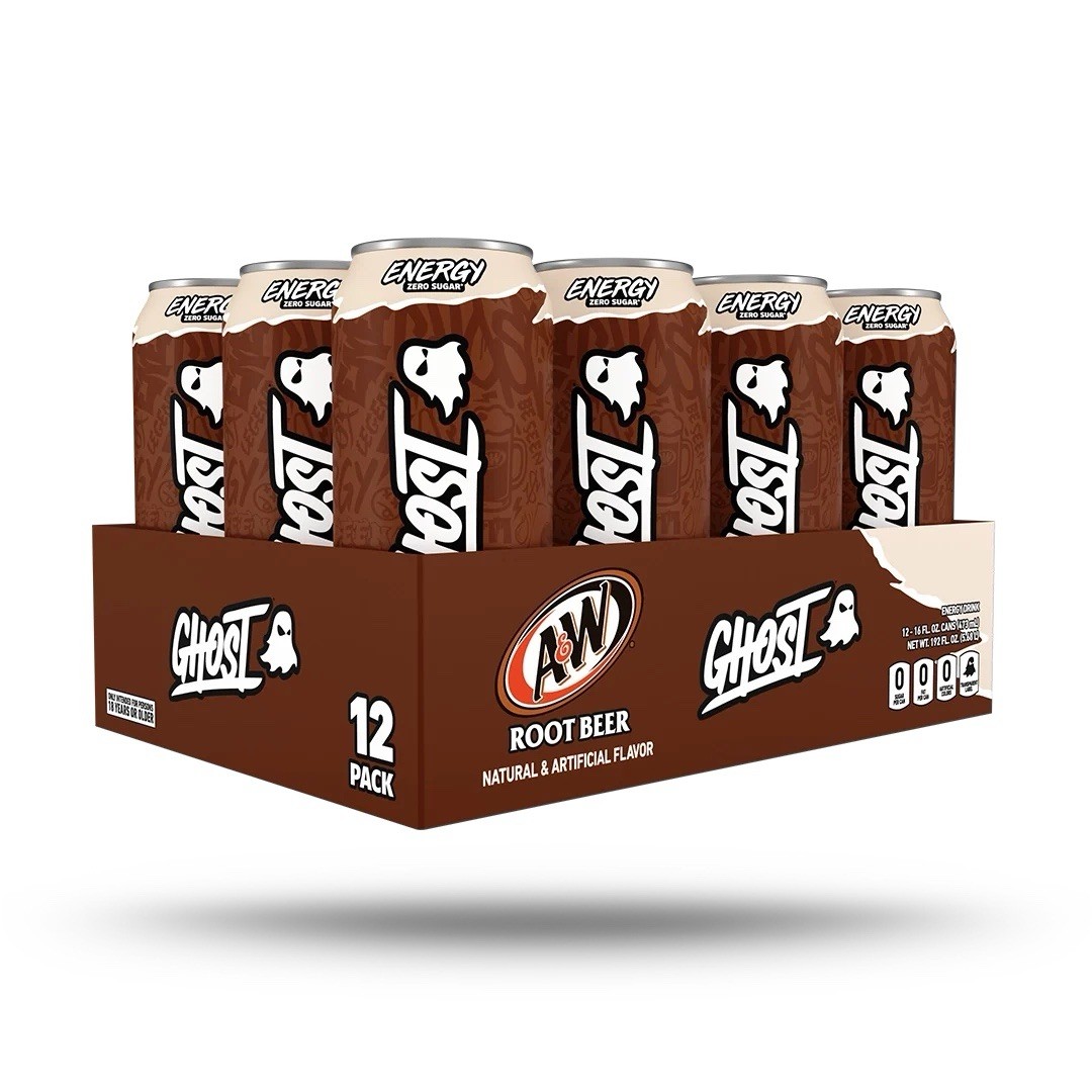 GHOST Energy x A&W Root Beer Zero Sugar Energy Drink 12 oz 12 Pack 