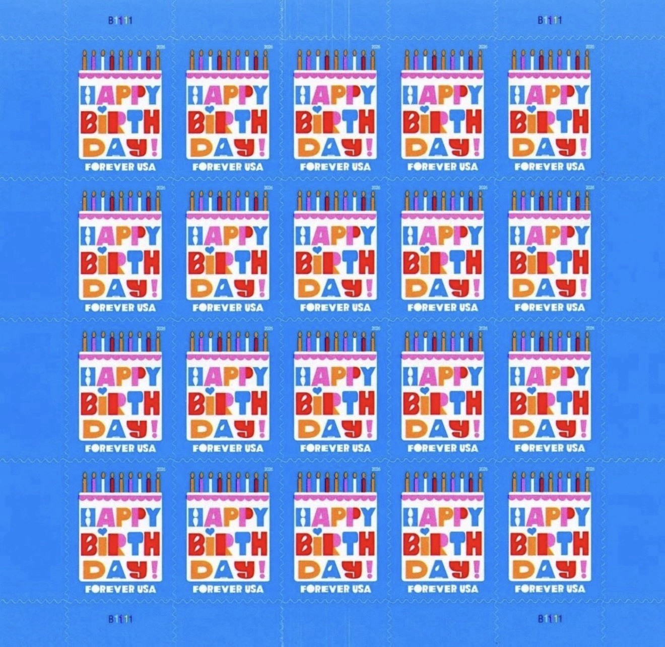 2026 USPS 20 FIRST CLASS LETTER STAMPS HAPPY BIRTHDAY 82¢