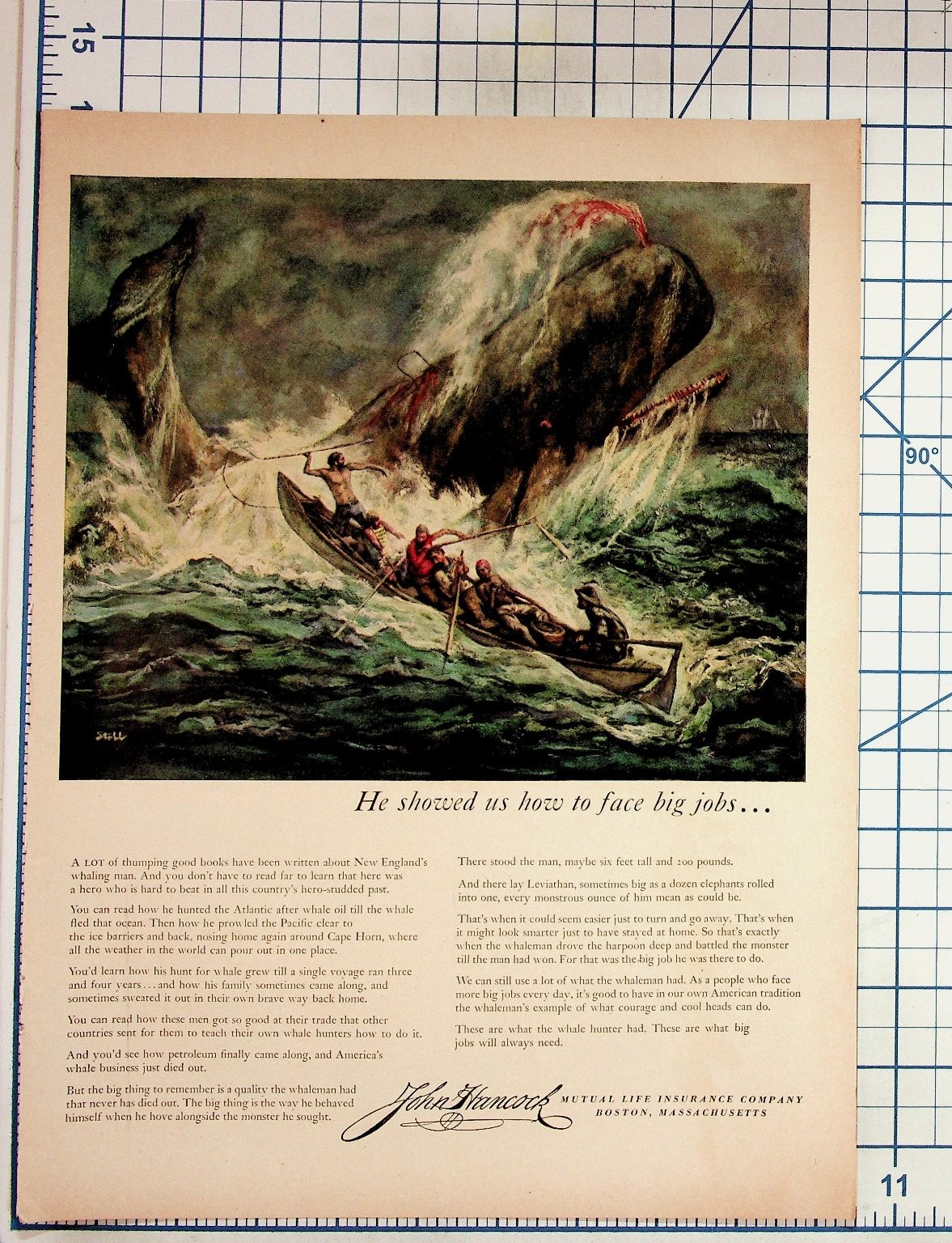 Vintage John Hancock Whaling Art Ad Ephemera Boston MA Sperm Whale Hunt