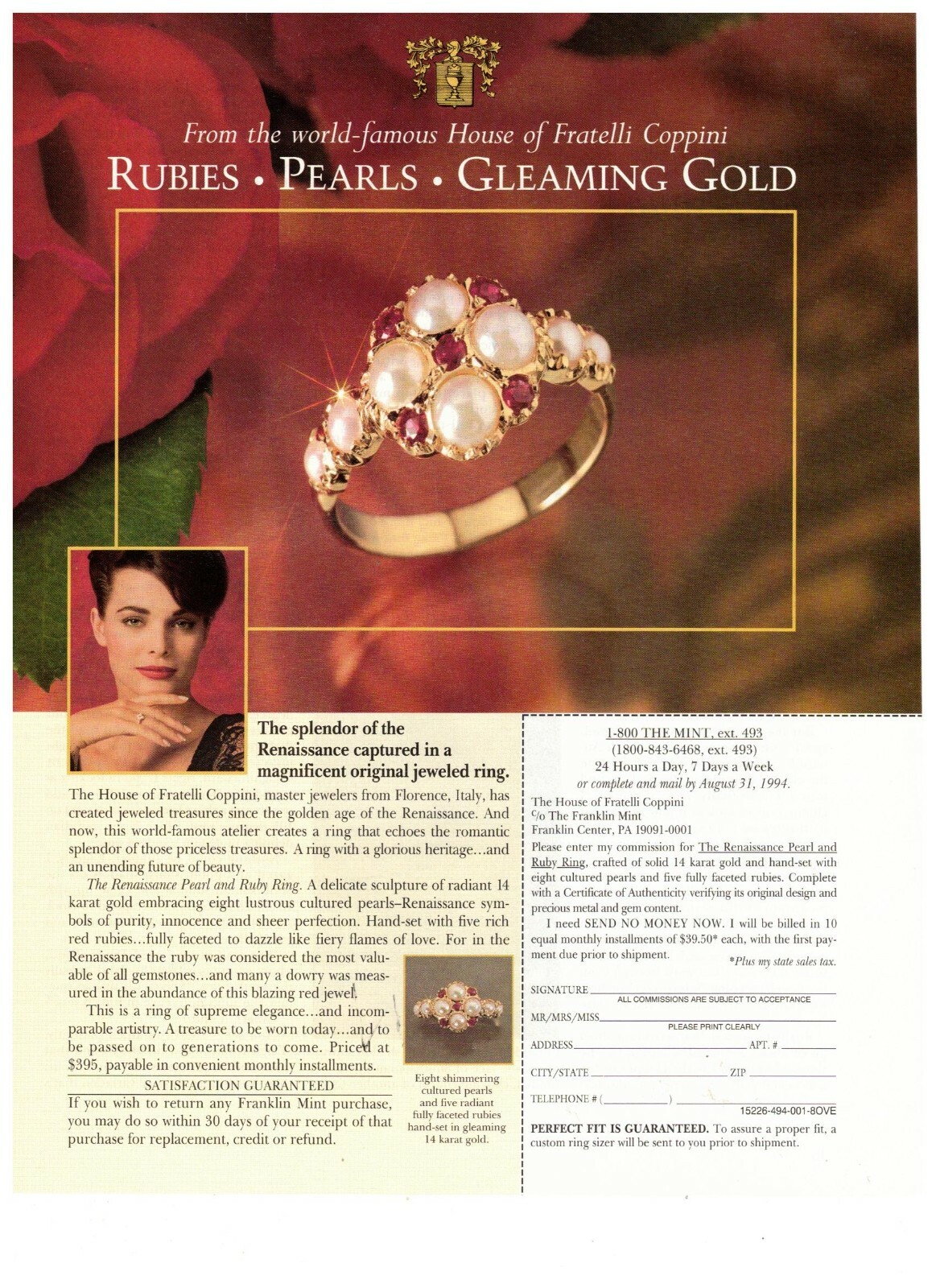 Fratelli Coppini Rubies Pearls Gleaming Gold 1994 Vintage Print Advertisement