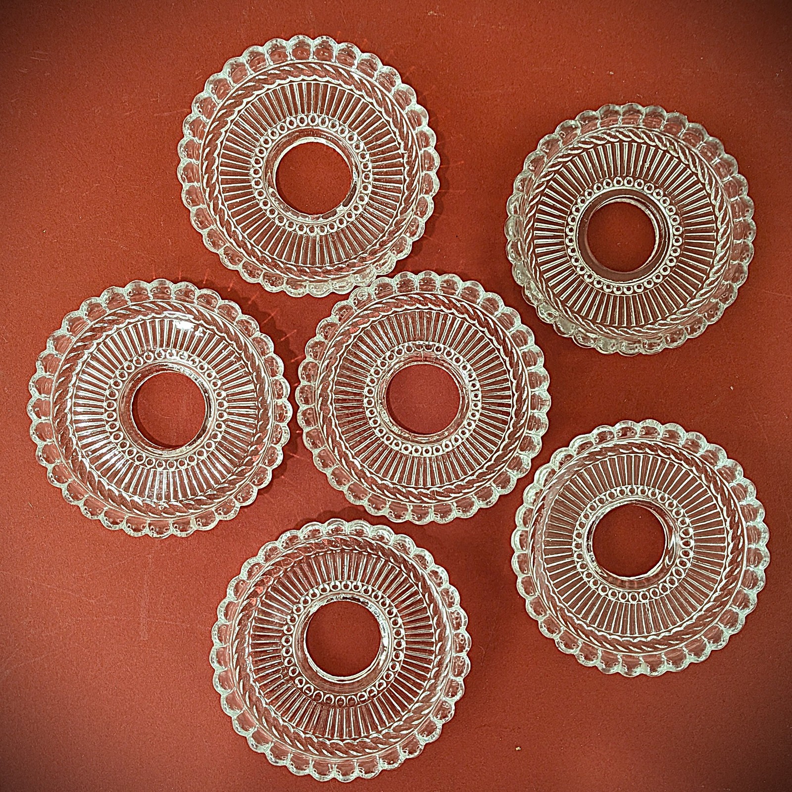 Antique 1900\'s French Portieux(marked) Pressed Glass Bobeches/Candle Saucers