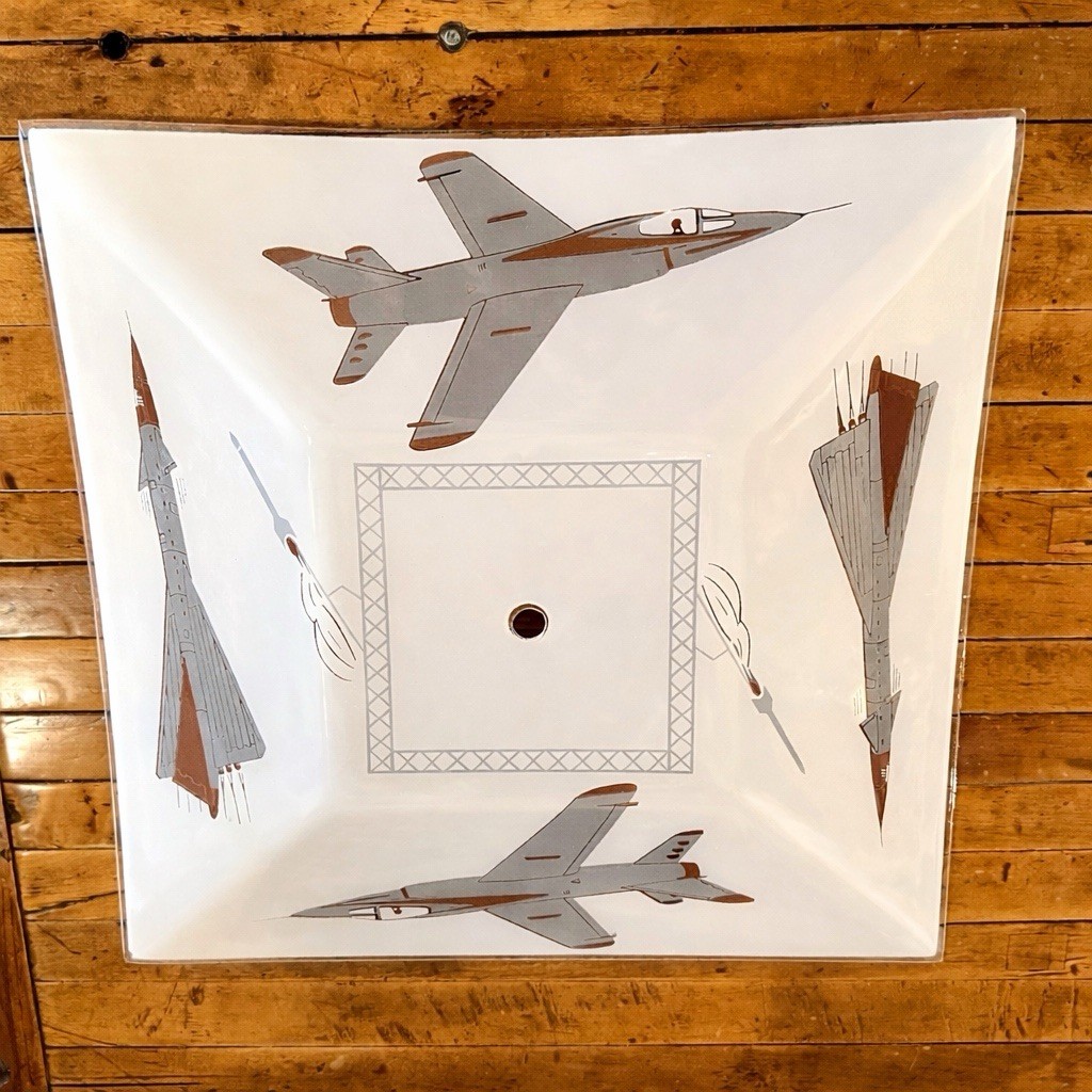 Vintage MCM Aerojet Airplane Square Ceiling Light Shade Space Age Decor 13\