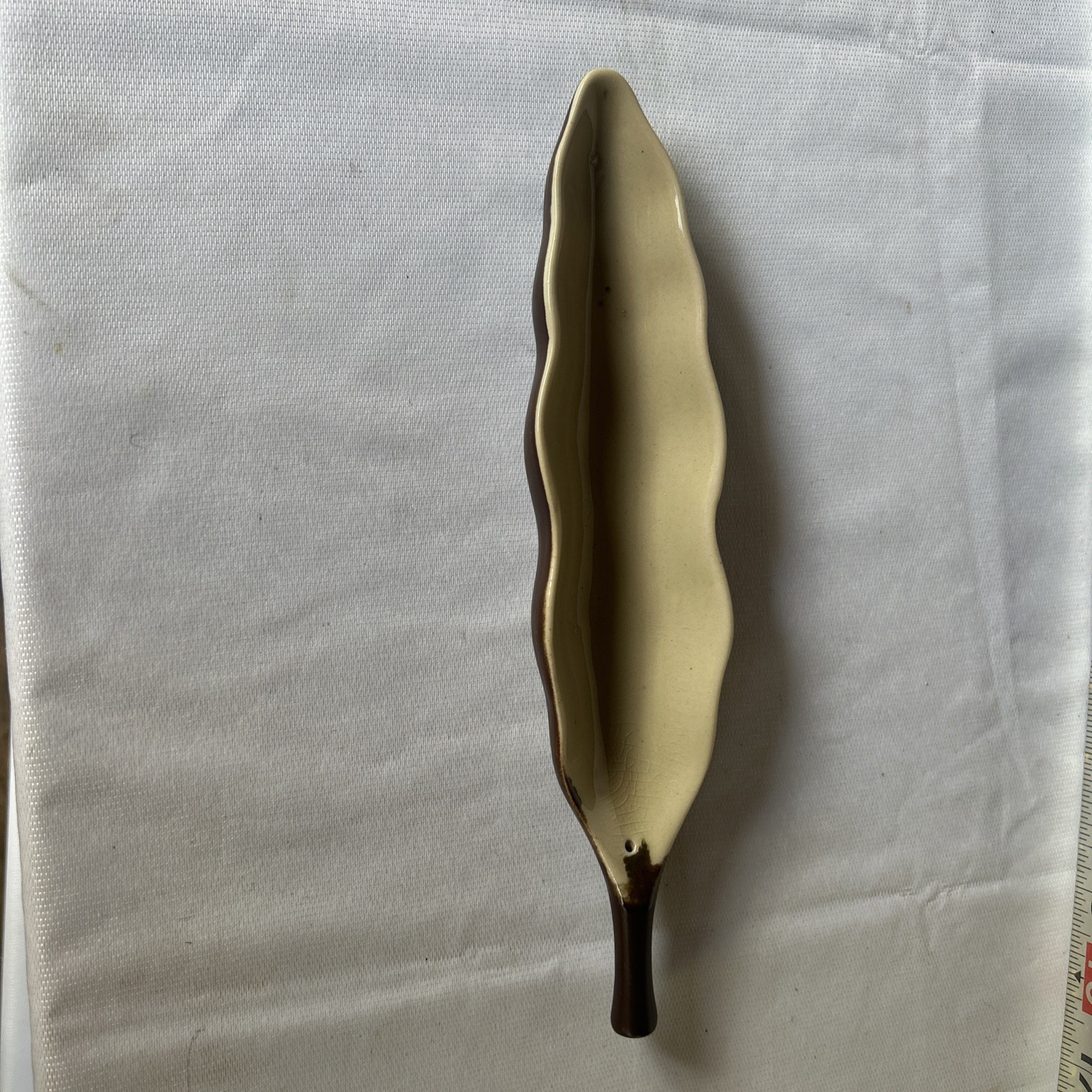 Vintage Ceramic Leaf Tray 9.25x2 Brown Cream - Attributed to Frankoma 225