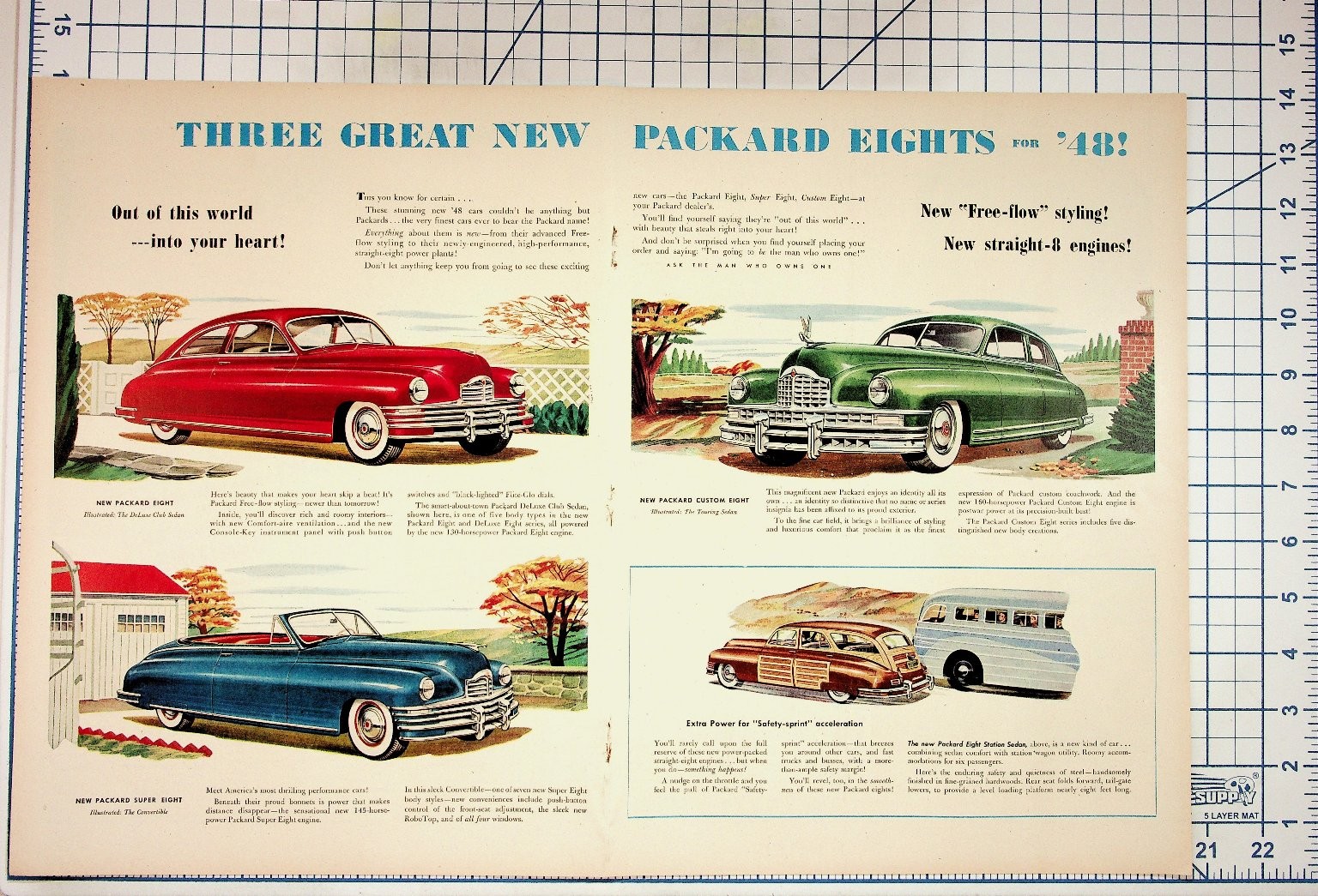 1948 Packard Eight Cars Vintage Print Ad DeLuxe Club Sedan Convertible Wagon