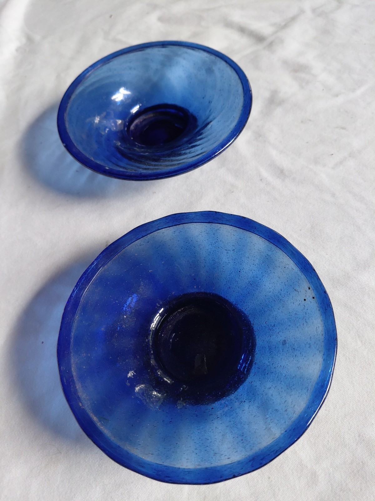 Vintage Cobalt Blue Hand Blown Glass Trinket/ Candy Dish