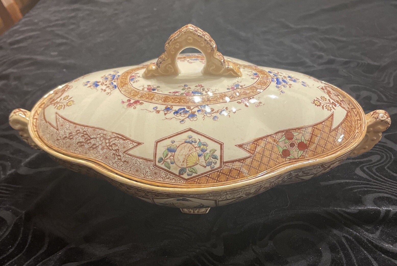 Vintage Thomas Furnival Transferware Mikado Covered Tureen Circa 1840
