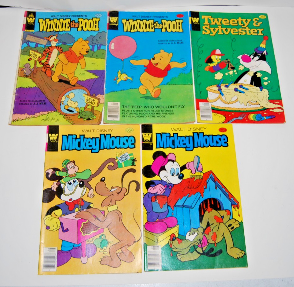 Vintage 1978-1981 Disney & Looney Tunes Comic Lot of 5 Mickey Mouse Pooh VG/GD