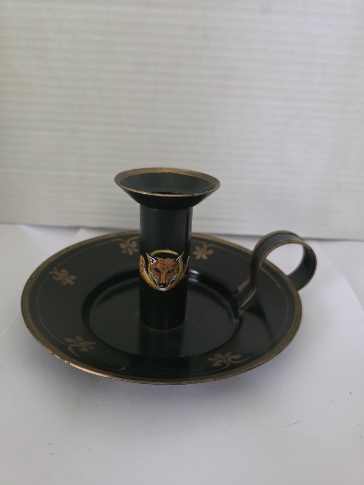 Vintage 1992 Century Company Hand Painted Metal Candel Holder Primitive FOX HUNT