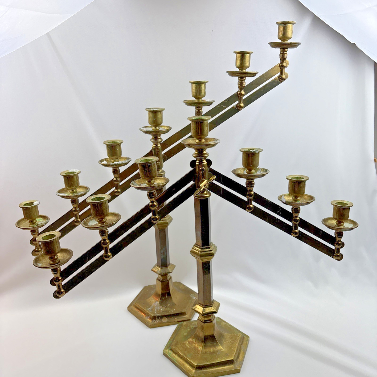 Vintage Pair of Adjustable Brass 7 Candle Candelabras 26\
