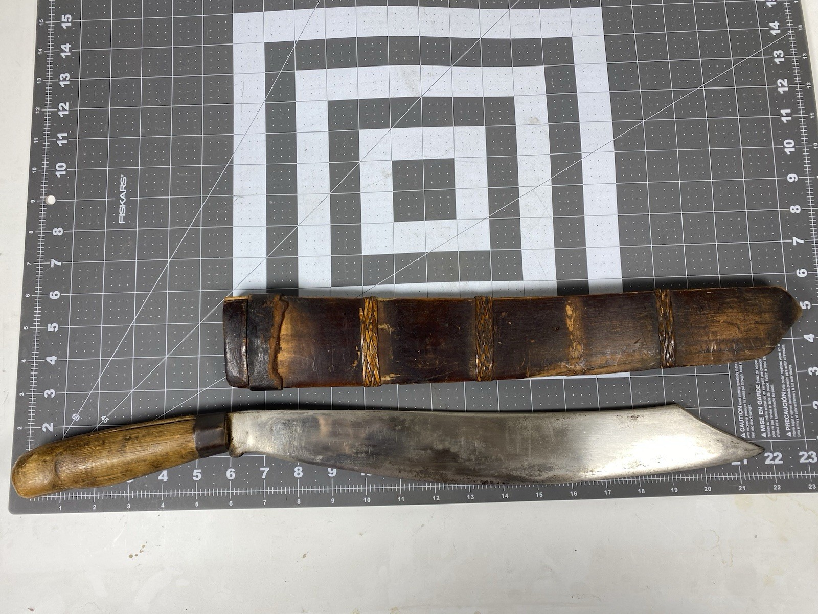 Vintage Handmade Philippine Bolo Sword Machete w/ Wood Sheath 15\