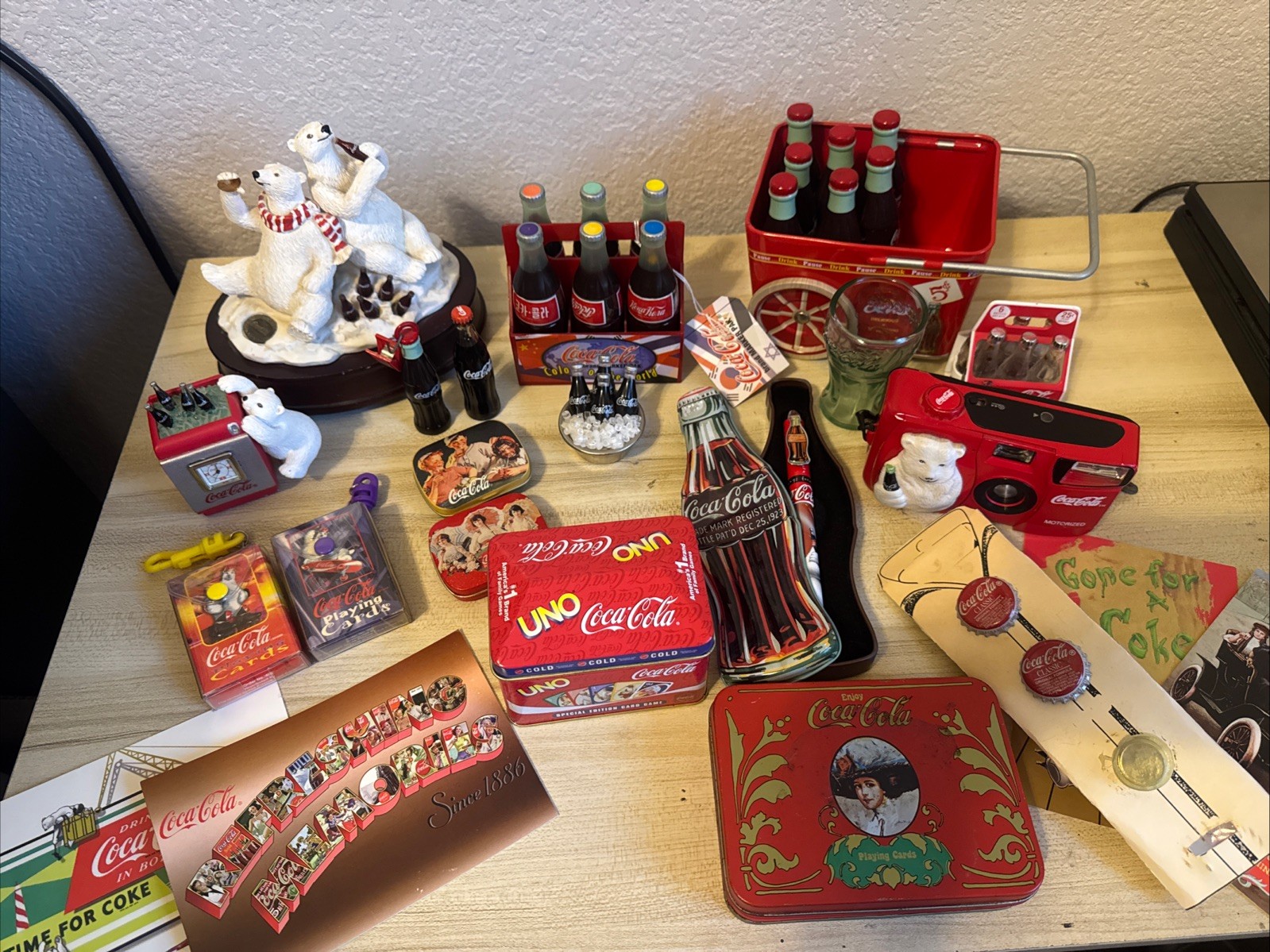 Lot Of Coca Cola Vintage Collection Items Uno, Cards, Post Cards, Mini Bottles