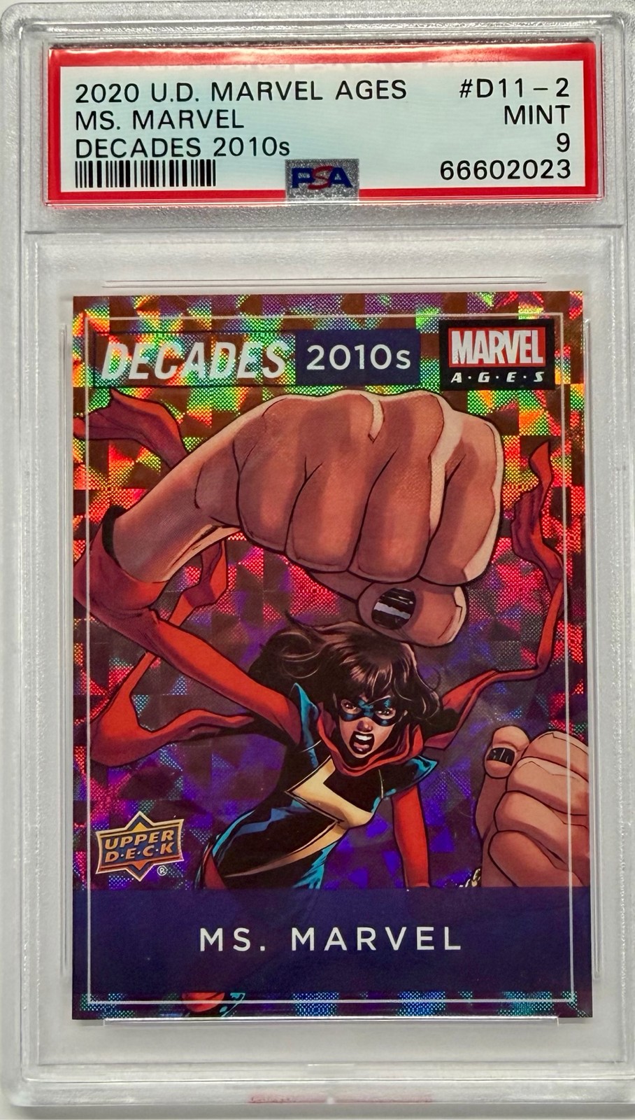 2020 Upper Deck Marvel Ages Decades 2010s Ms. Marvel #D11-2 PSA 9 MINT 2020 Upper Deck Marvel Ages Decades 2010s Ms. Marvel #D11-2 PSA 9 MINT