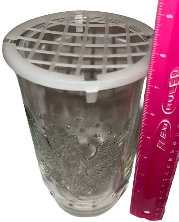 Nice Vintage Clear Glass Vase with Embossed Eagle Arrows & Stars Flower Frog 