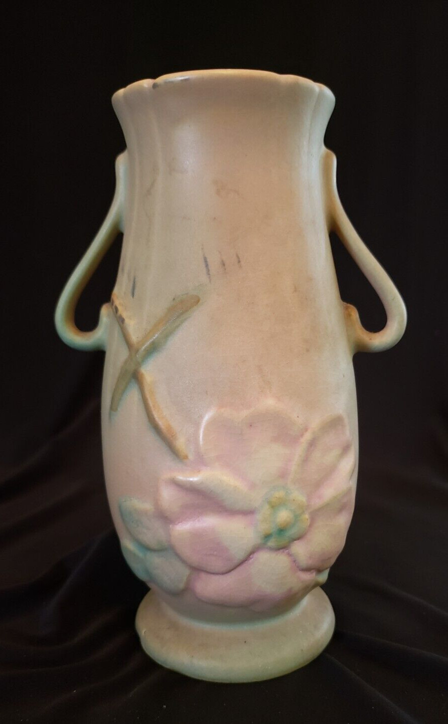 Vintage Weller Dogwood Magnolia Small Pottery Vase Double Handled Light Pink Vintage Weller Dogwood Magnolia Small Pottery Vase Double Handled Light Pink
