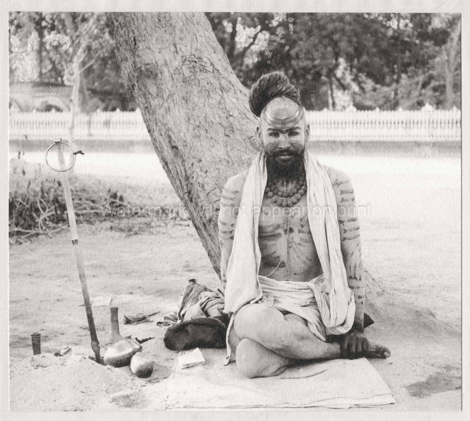 Patiala India Fakir Holy Man Sadhu Ascetic Tattoos Beard Vtg. Photo 19thC.