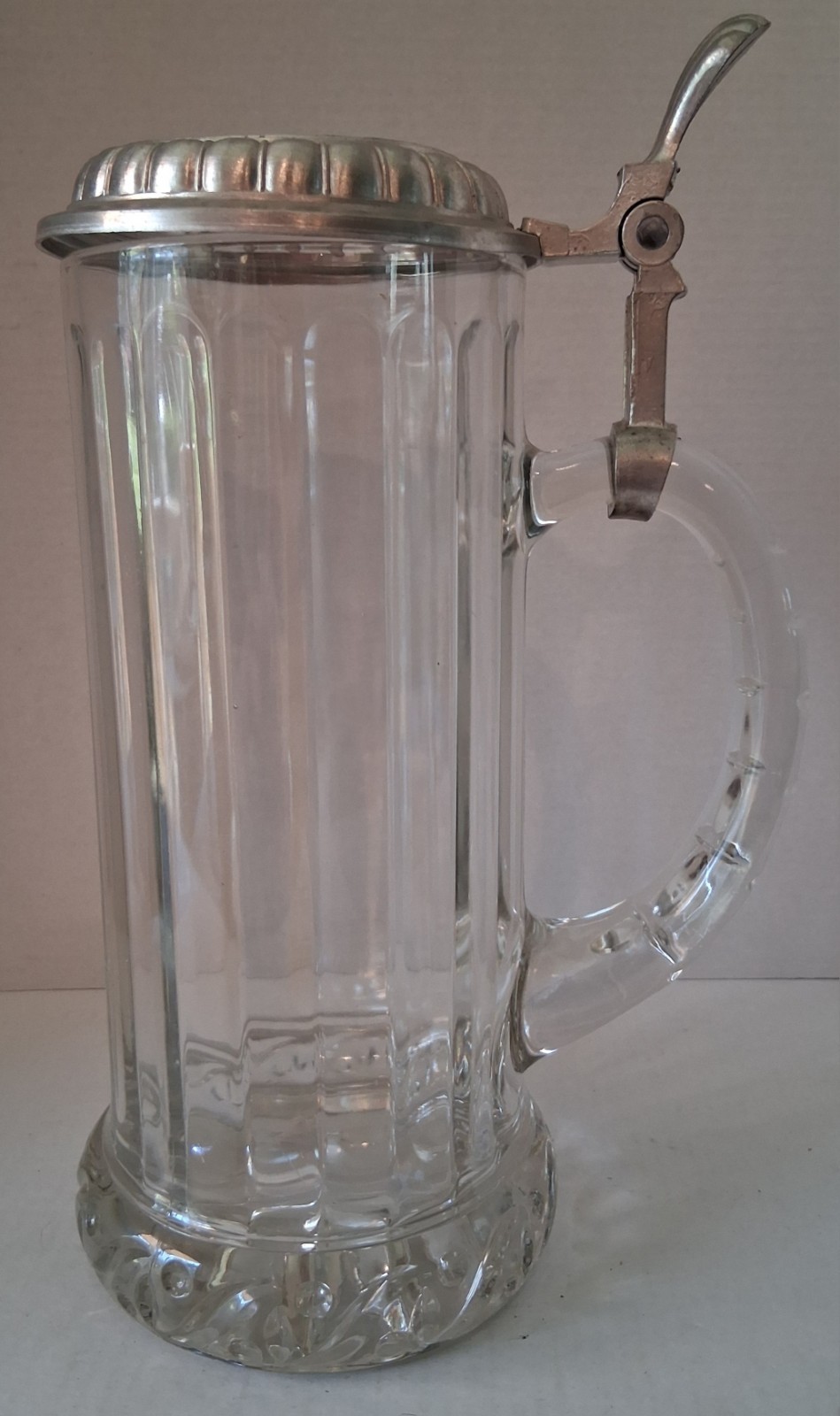 Miller Genuine Draft Glass Beer Stein Mug Pewter Lid 1990 Rastal Italy VINTAGE