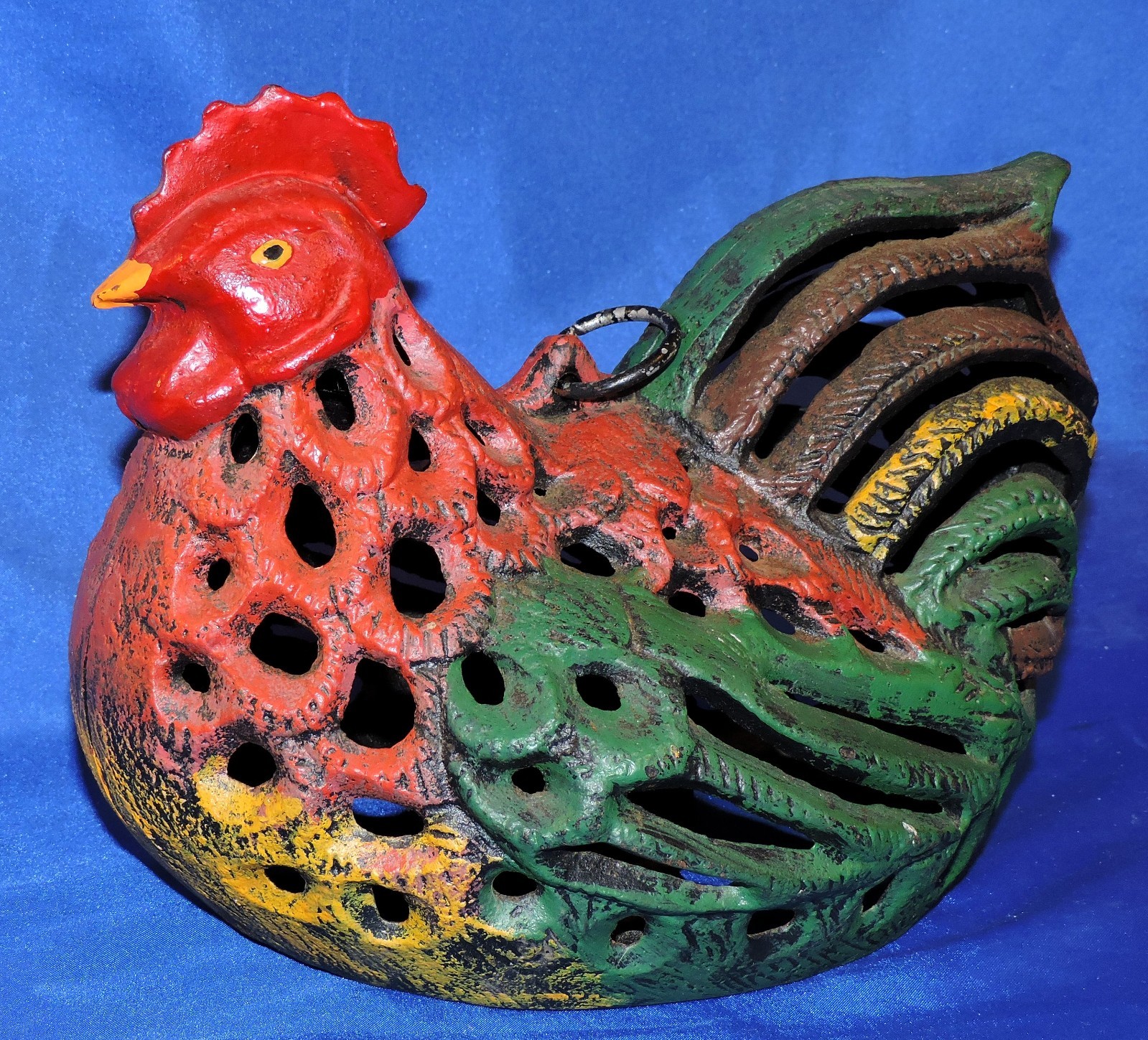 Vintage Cast Iron Chicken/Rooster Candle Holder Hanging Lantern Rustic Farmhouse