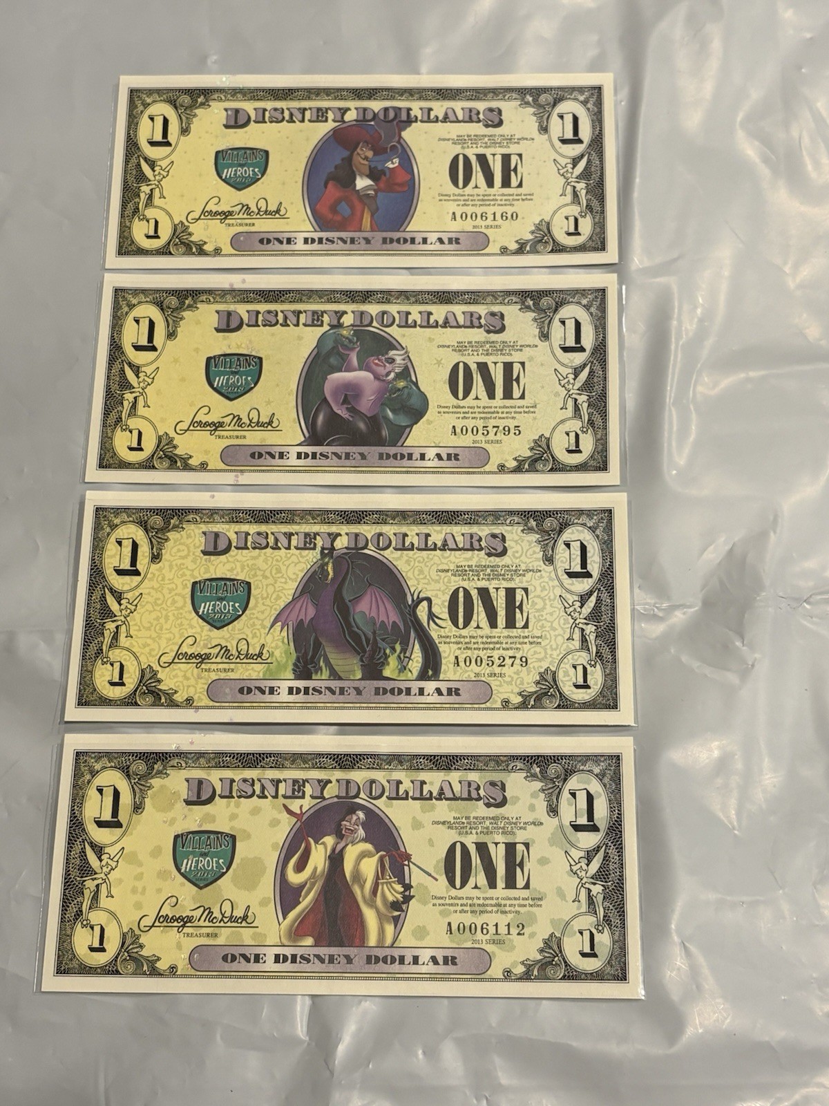 Disney 2013 Villains Heroes Set Dollars Uncirculated Dalmatian Error Disneyland