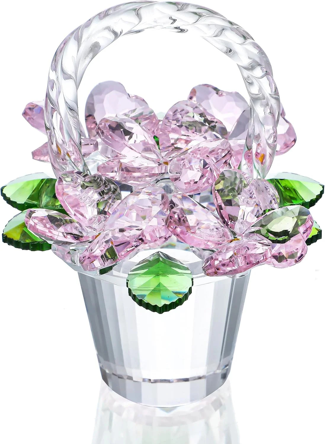 Pink Crystal Flower Basket Figurine Home Wedding Centerpiece Decor