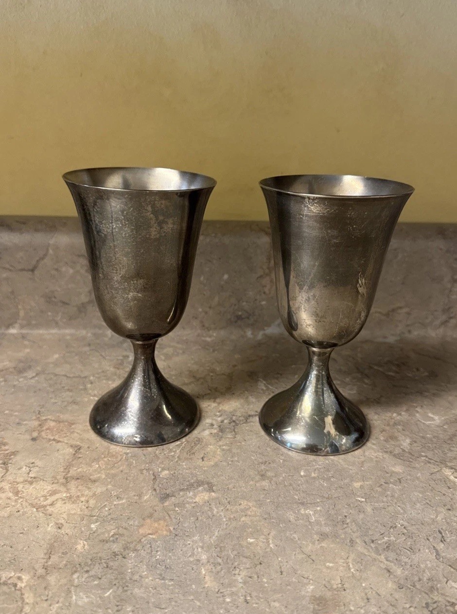 2  Vintage Kirk Stieff -inspired Pewter Wine Goblets Chalice 6in. 