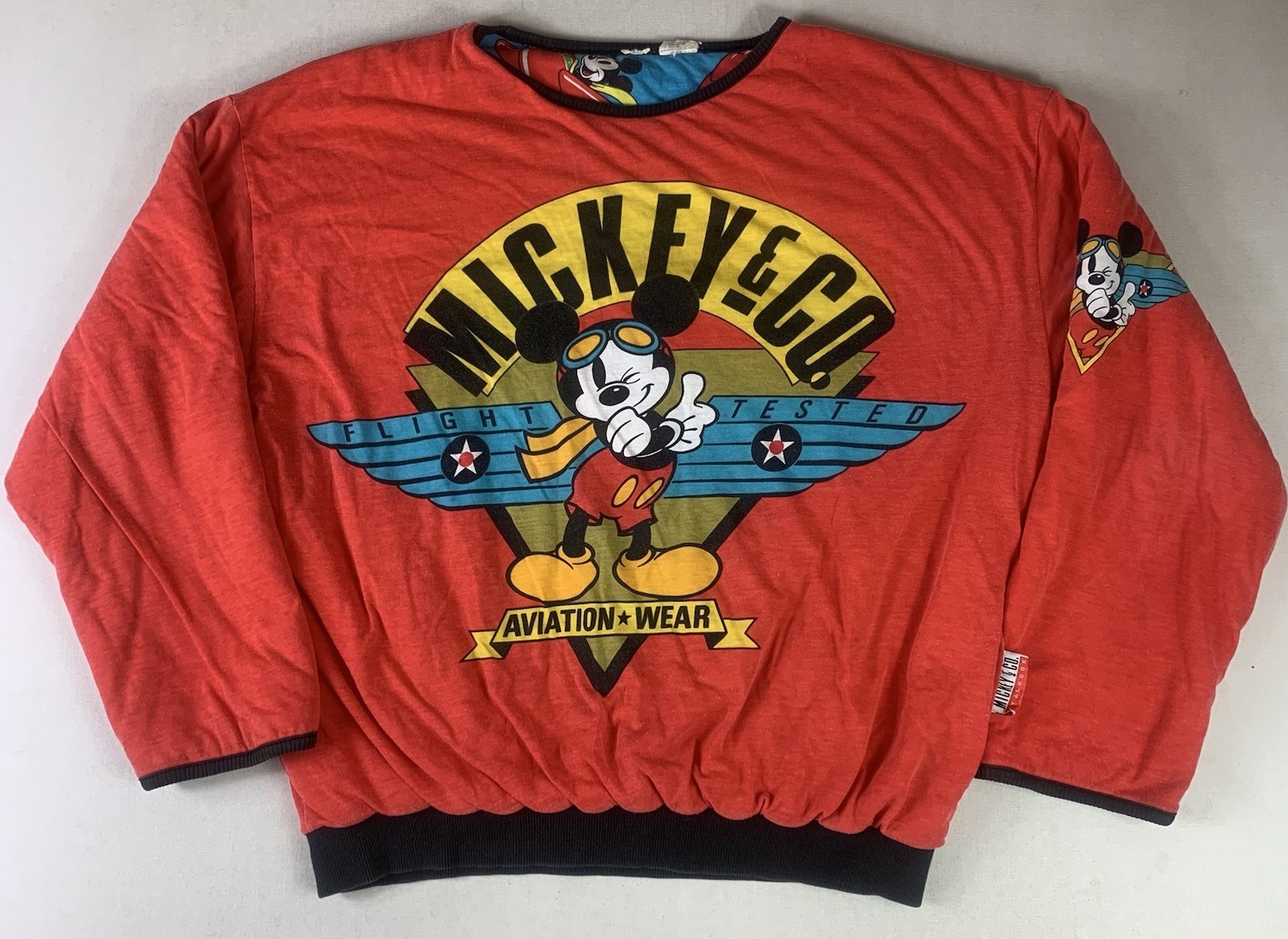 vtg 90s Mickey Mouse Aviation Sweatshirt OSFM Disney JG Hook Rare