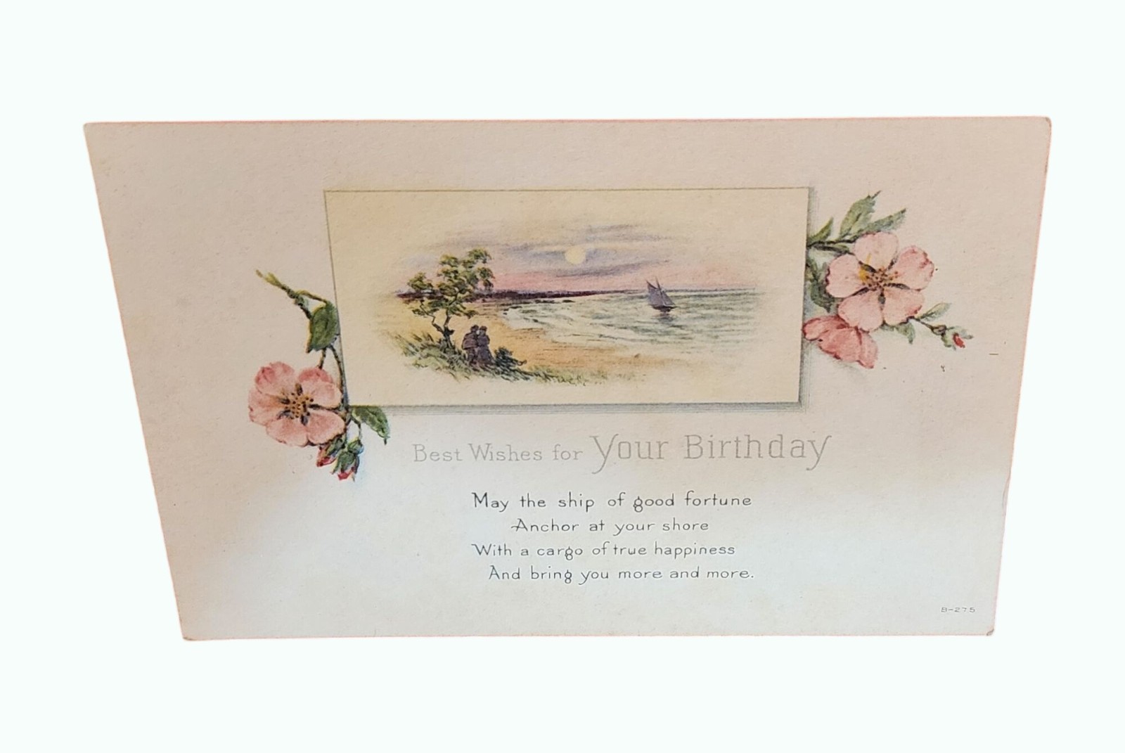 Antique 1924 Birthday Postcard Floral Illustration & Good Fortune Poem