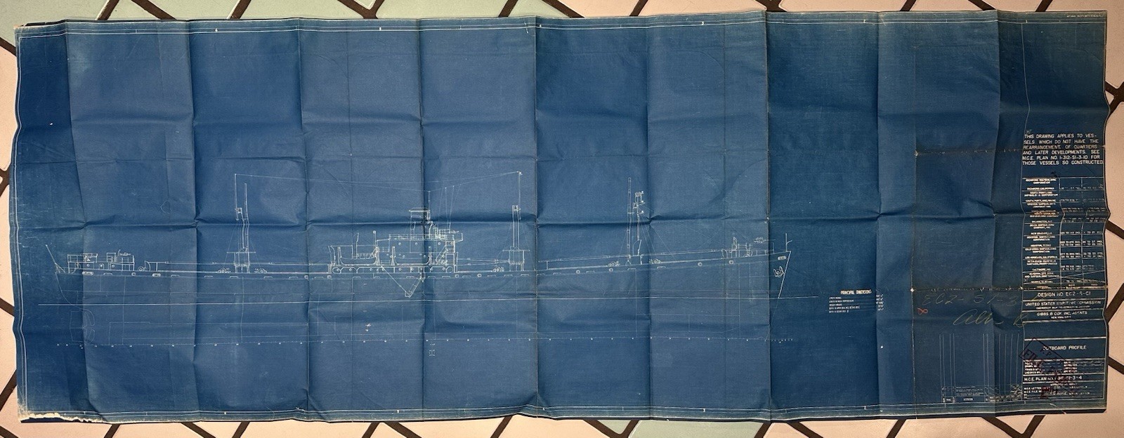 WWII Liberty Ship EC2-S-C1 Original 1941 Engineering Blueprint USMC Gibbs Cox