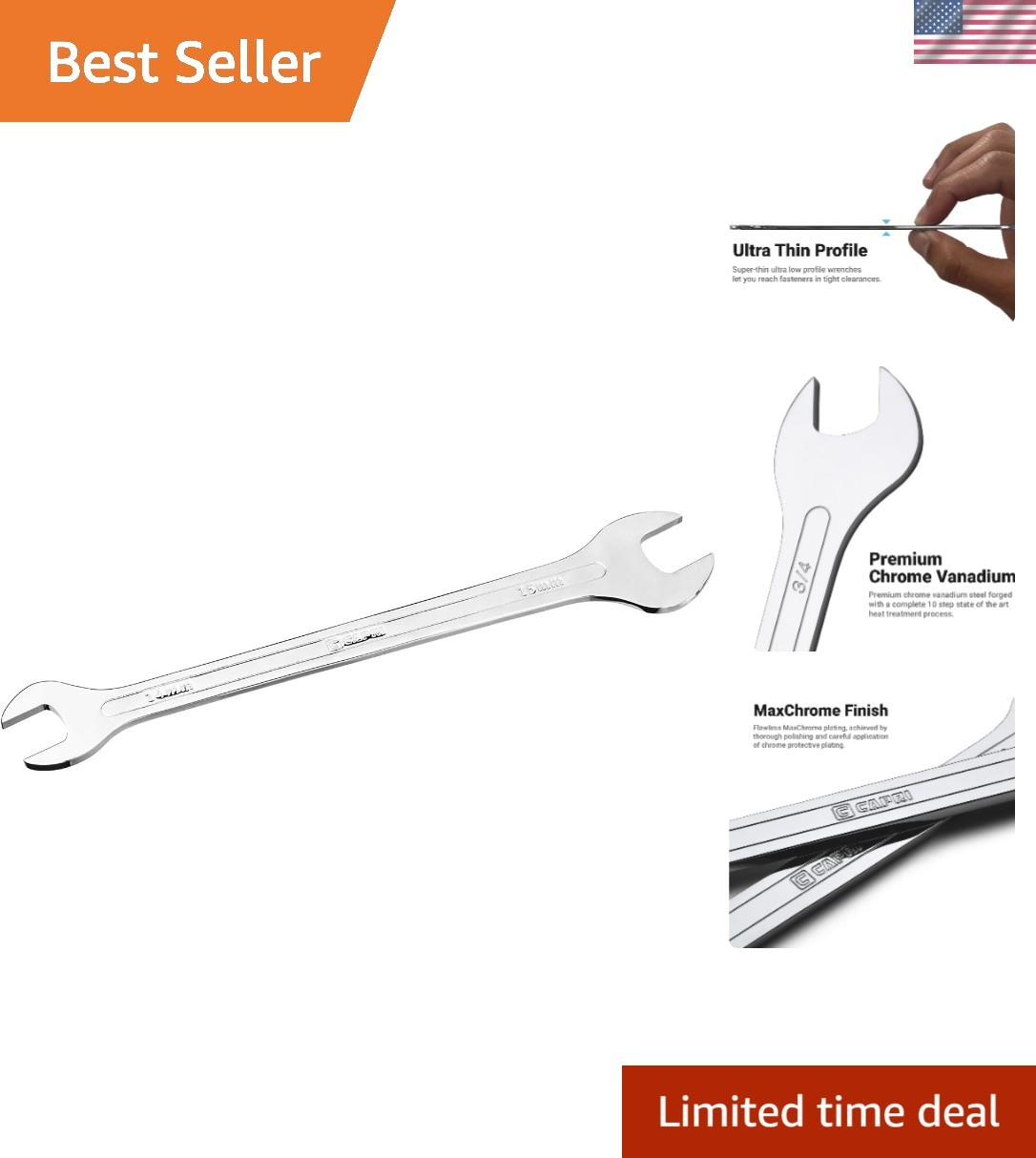 Metric Super-Thin Open End Wrench: 14 mm x 15 mm – Perfect for Professionals