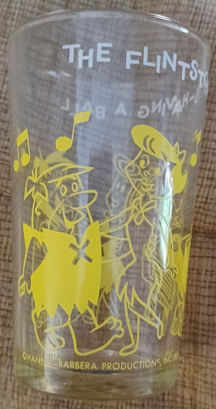 Flintstones Welchs Jelly Glass 1962 Yellow The Flintstone Having A Ball Barney Flintstones Welchs Jelly Glass 1962 Yellow The Flintstone Having A Ball Barney