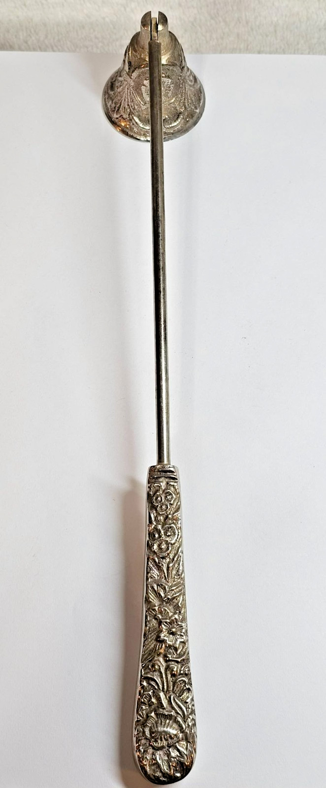 vtg Silverplated Candle Snuffer w/ Flowers Floral Ornate Engraved Art Deco 10