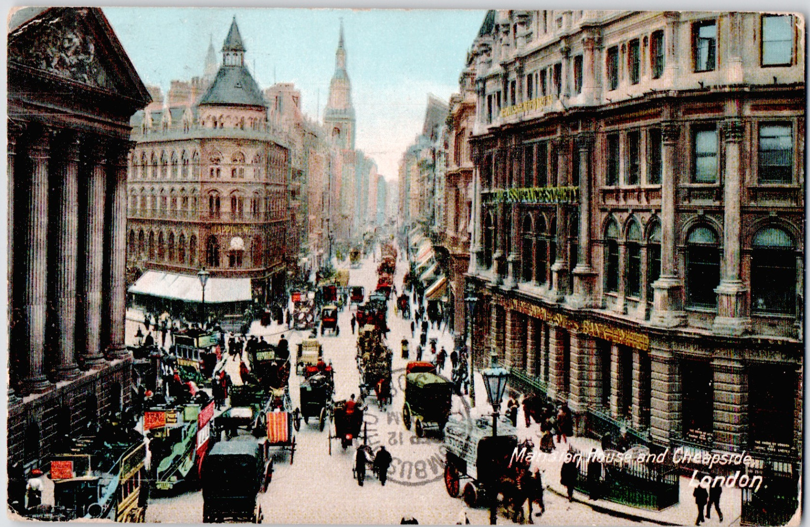 UK England London Mansion House Cheapside St Buildings Carriages 1910 Postcard