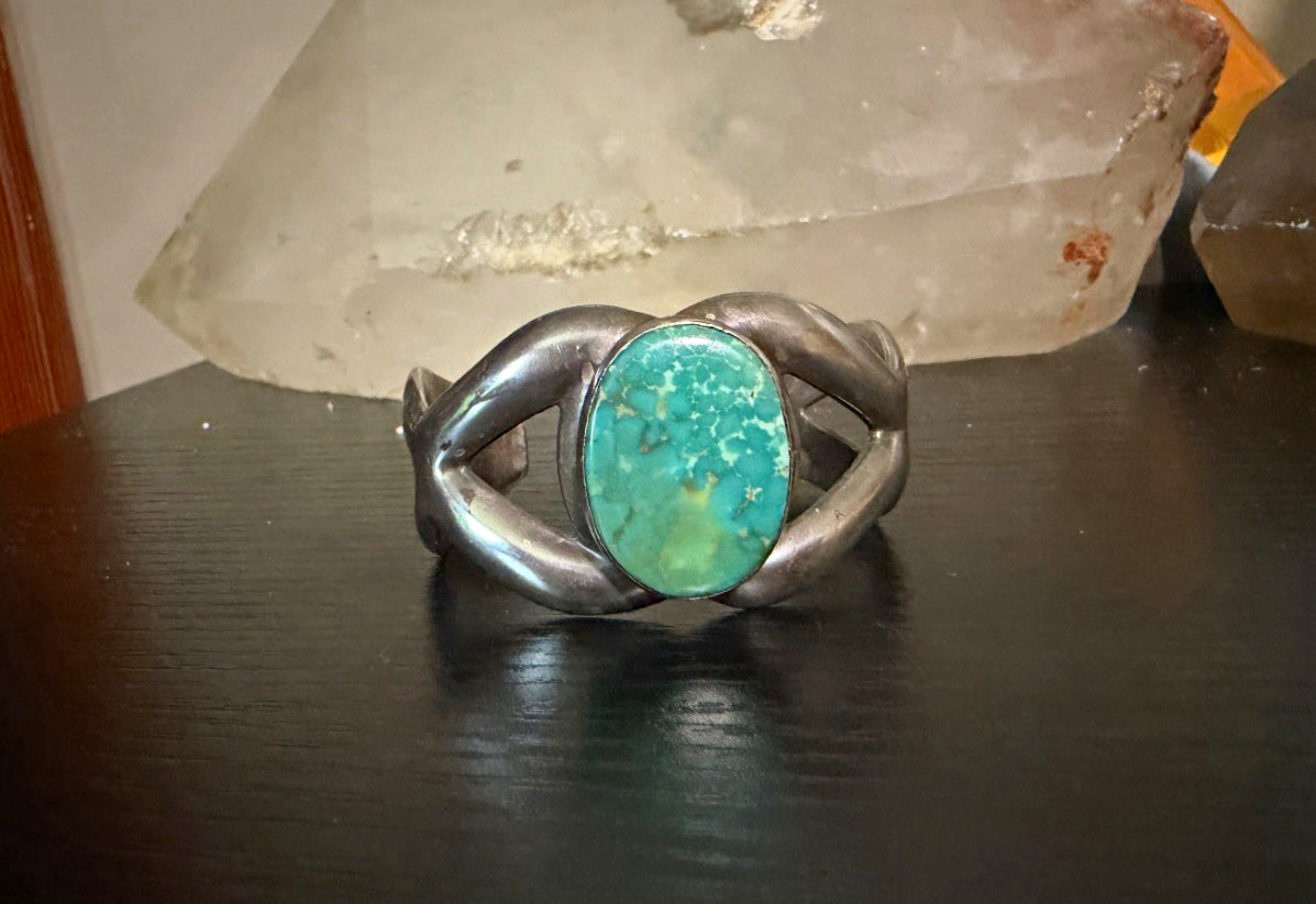New Old Stock (NOS) Navajo sandcast turquoise cuff bracelet
