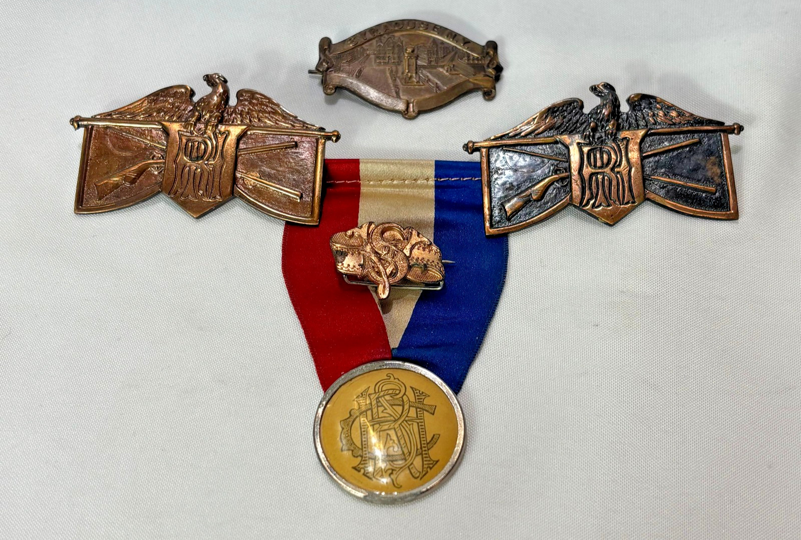 Antique Pin Lot With Ribbon Fraternal Organizations Clubs Syracuse NY RH Eagle