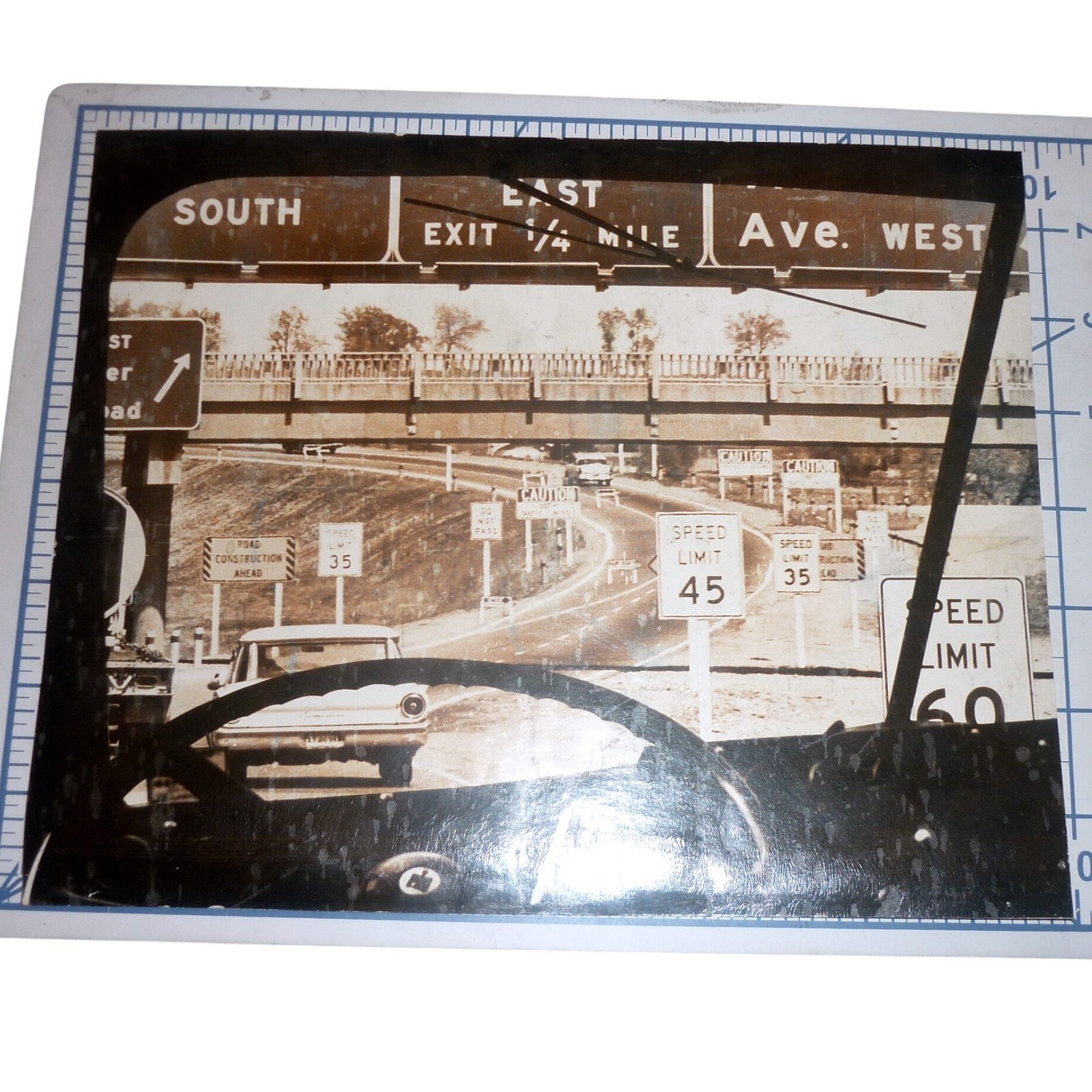 Vintage International Harvester Truck POV Photo Highway Construction Signs IH Vintage International Harvester Truck POV Photo Highway Construction Signs IH
