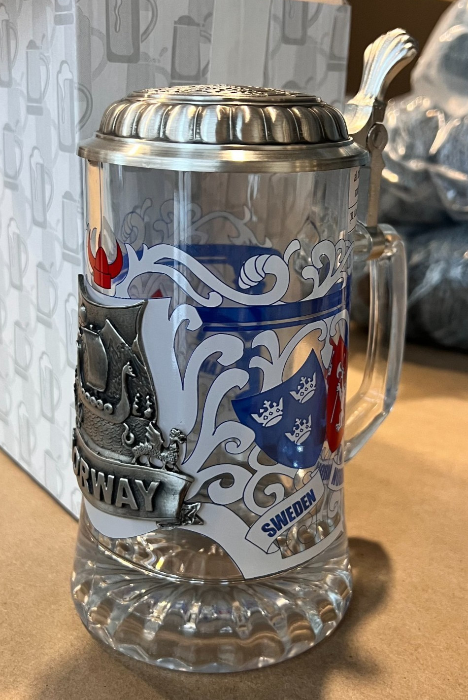 Heritage Stein Series Norway Glass Beer Stein NEW Heritage Stein Series Norway Glass Beer Stein NEW